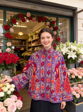 夏萨珑！suzani印度进口法式小众26秋冬特色刺绣花枝纯棉孔雀外套