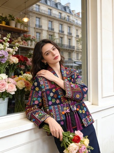 夏萨珑 设计感外套 民族风重工刺绣钉珠短外套拼色苗衣小众个性