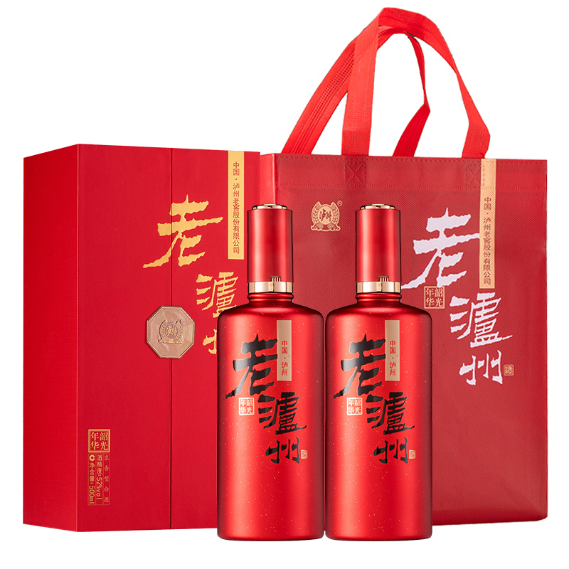 老泸州韶光年华52度浓香型白酒500ML*2瓶红色系列礼盒装送礼