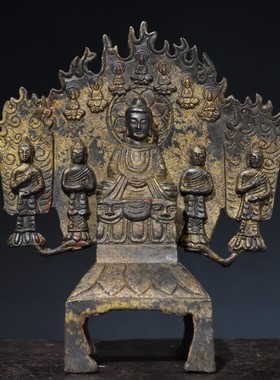 古玩热卖铁器北魏佛佛像背光佛神像造型独特包邮纯铜佛像铜器收藏