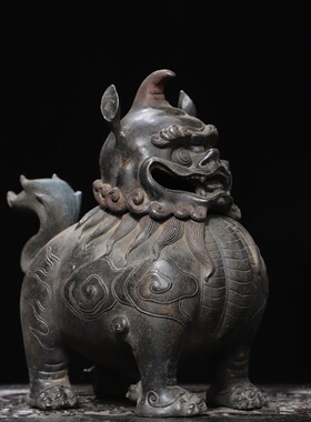 瑞兽熏香炉纯黄铜拓金做旧香薰炉家居佛堂桌面装饰品复古礼品摆件