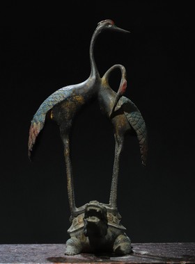 纯黄铜仙鹤摆件龟鹤延年门鹤双鹤踩龟祝寿礼品工艺品家居装饰摆件