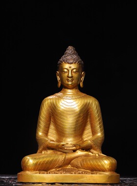 释迦牟尼三世佛黄铜鎏金大日如来阿弥陀佛客厅佛堂桌面供佛装饰品