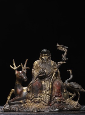 纯铜寿星公摆件家居客厅工艺品福禄寿南极仙翁鹿鹤同春祝寿贺礼品