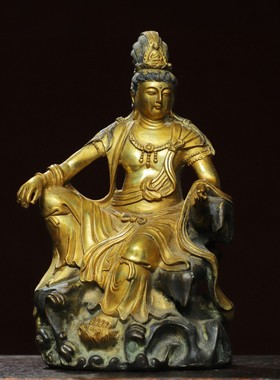 自在观音菩萨佛坐像居家用供奉纯铜摆件普度众生摆放客厅佛堂桌面