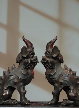 独角兽纯黄铜器雕独角百解神兽摆件家居用客厅佛堂供奉桌面装饰品