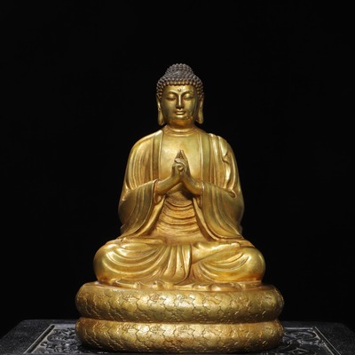 纯铜鎏金释迦牟尼佛家里用佛堂供奉佛像娑婆三圣释迦佛三宝佛坐像