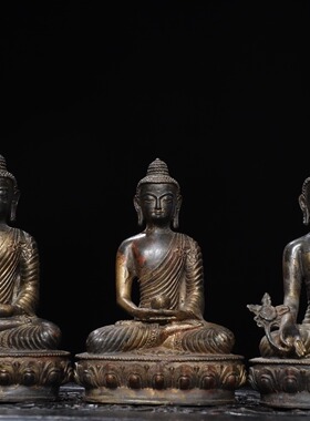 藏传密宗纯铜拓金三宝佛佛像莲花阿弥陀佛药师佛释迦牟尼佛像供奉