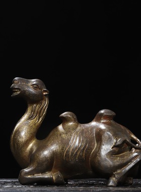 古玩收藏仿古纯黄铜器沙漠骆驼笔架镇纸镇尺书房桌面装饰礼品摆件