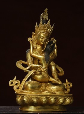 藏佛欢喜佛纯铜彩绘鎏金黄财神双身佛客厅佛堂供佛装饰品创意摆件
