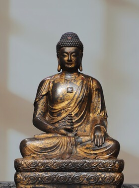 药师佛释迦牟尼黄铜拓金宝生如来家居佛堂供佛桌面装饰品复古摆件