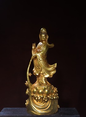 纯铜观音菩萨站像居家佛堂供养鎏金站莲花净瓶柳枝南海观世音摆件