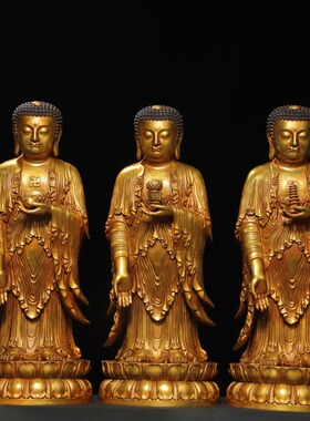 大号三世佛像纯铜西方三圣释迦牟尼阿弥陀佛药师三宝佛堂供奉摆件