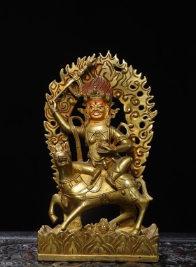 民族用品尼泊尔黄铜全鎏金密宗护法佛像吉祥天母佛堂供奉装饰摆件