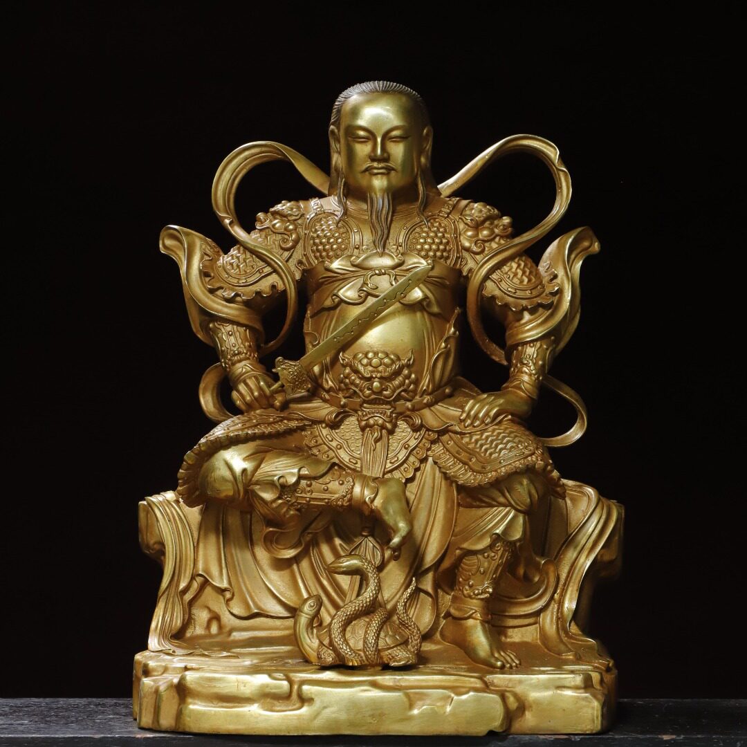 黄铜真武大帝佛像仿古拓金玄武祖师家居佛堂供佛装饰品工艺品摆件