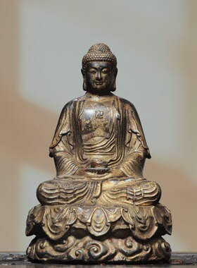 释迦牟尼纯黄铜雕拓金大日如来家居用佛堂供奉桌面装饰品复古摆件