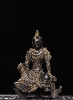 板凳菩萨佛像自在观音纯黄铜拓金家居佛堂供佛桌面装饰品复古摆件