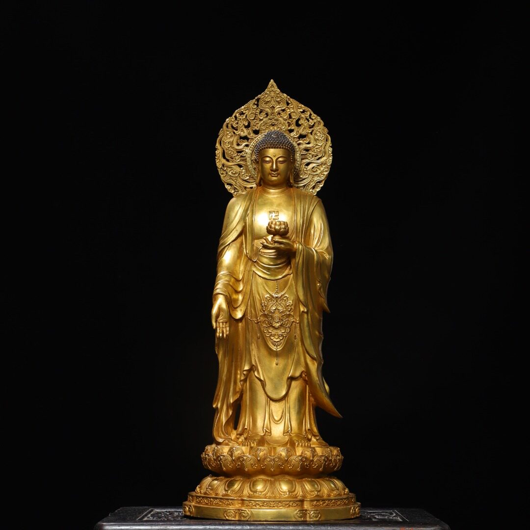 站阿弥陀佛像纯铜鎏金复古藏传密宗家居用佛堂供奉装饰工艺品摆件