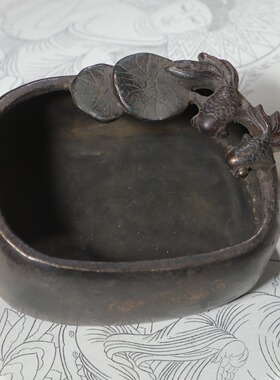 古玩杂项收藏仿古纯铜器笔洗文房四宝书法用品笔洗笔搁水碟盛墨汁
