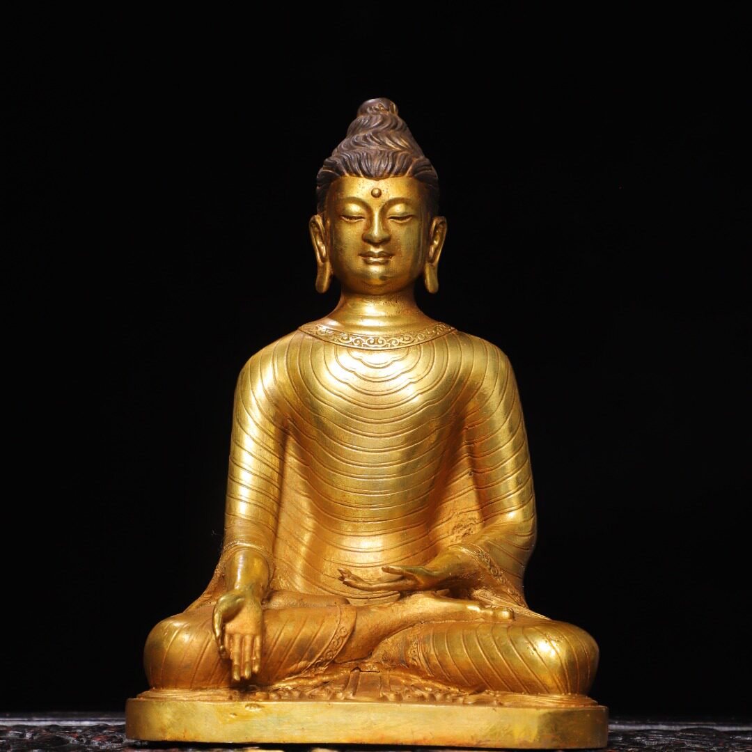大日如来佛祖释迦牟尼纯铜鎏金佛像摆件复古家居佛堂供奉装饰摆件