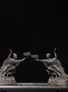 敦煌仙女烛台纯铜复古莲花酥油灯座佛前供灯架长明灯供佛灯飞天蜡