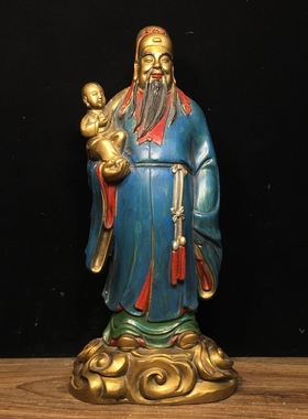 站多子多福福星高照彩绘佛像纯铜家用佛堂玄关供奉装饰工艺品摆件