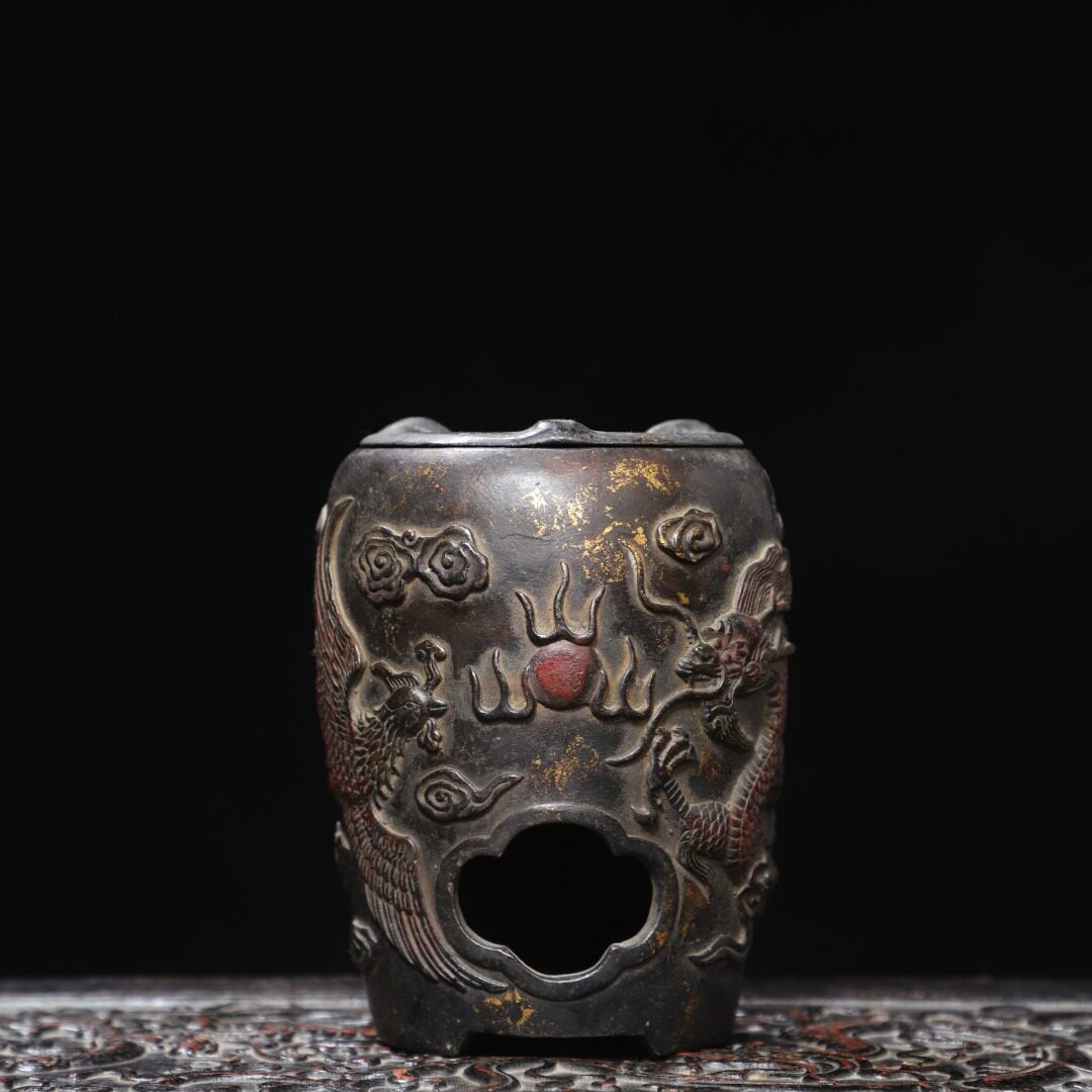 龙凤炭炉纯铜仿古古玩纯黄铜器雕收藏家居装饰工艺品创意礼品摆件