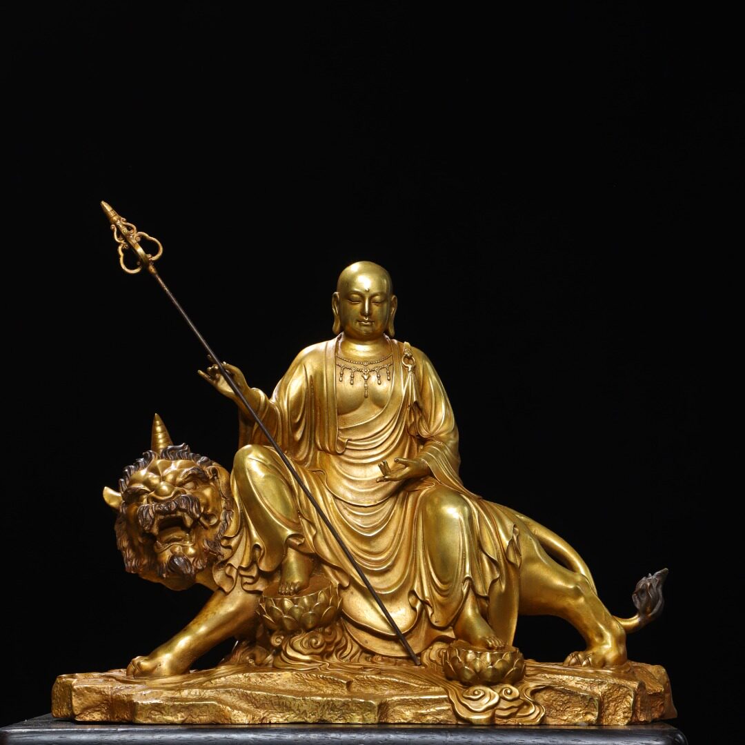 地藏王菩萨黄铜鎏金仿古铜器藏佛佛像家居佛堂供佛装饰品桌面摆件