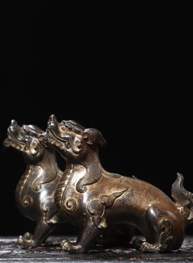 瑞兽一对貔貅皮丘黄铜泥金摆件复古装饰客厅佛堂桌面招财创意礼品