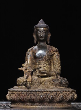 药师佛释迦牟尼黄铜拓金宝生如来家居佛堂供佛桌面装饰品复古摆件