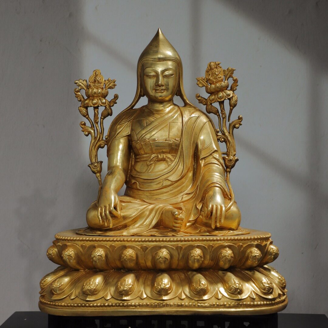 大号黄铜宗喀巴大师佛像仿古铜器鎏金藏佛家居佛堂装饰品工艺摆件