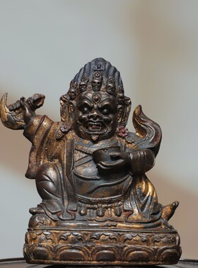 大黑天财神纯铜复古泥金二臂玛哈嘎拉家居佛堂供佛装饰品创意摆件