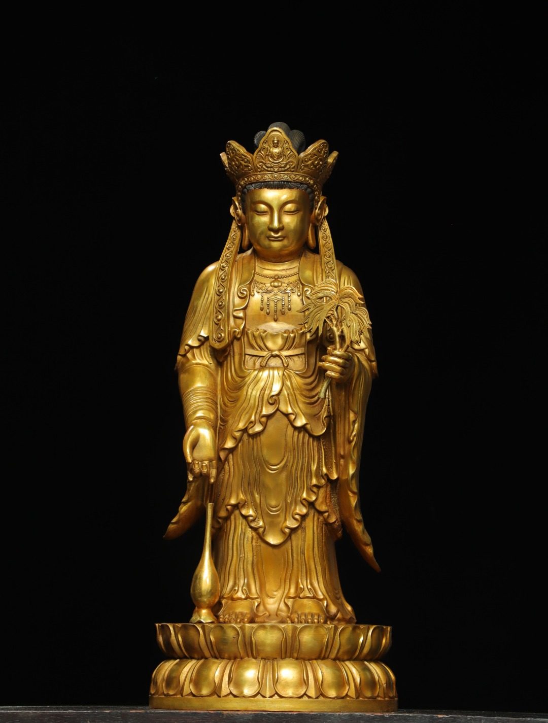 大号纯铜鎏金西方三圣站像仿古观音菩萨佛像家居佛堂供佛装饰摆件