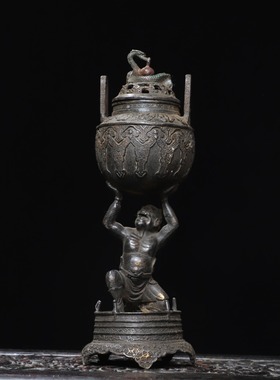 高档仿古纯铜藏式金刚护法供奉摆件家用佛堂香薰炉装饰托举鼎力士