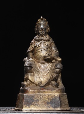 赵公明黄铜拓金复古铜器佛像武财神家居用佛堂供奉装饰品桌面摆件