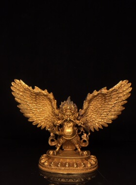 黄铜鎏金大鹏鸟摆件金翅大鹏仿古佛像雷震子家居佛堂供奉装扮用品