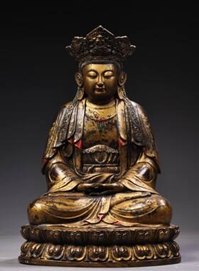 毗卢遮那黄铜拓金藏佛毗卢观音坐佛家居佛堂供奉桌面装饰复古摆件