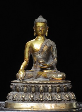 阿弥陀佛像白铜鎏银释迦牟尼家居佛堂供佛桌面装饰品复古工艺摆件