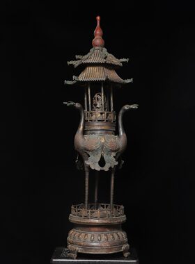 大号仙鹤熏香炉黄铜器塔炉复古香薰炉家居佛堂燃香桌面装饰品摆件
