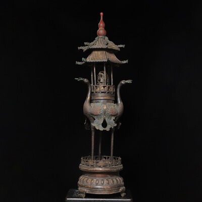 大号仙鹤熏香炉黄铜器塔炉复古香薰炉家居佛堂燃香桌面装饰品摆件