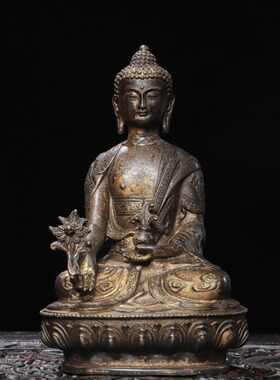 药师佛释迦牟尼黄铜拓金宝生如来家居佛堂供佛桌面装饰品复古摆件