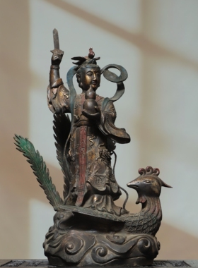 仿古纯铜器雕古玩收藏九天玄女娘娘佛像站像九天圣母九天仙女摆件