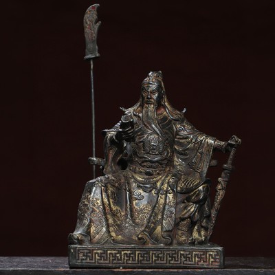 纯铜武财神关公摆件坐像招财铜像关二爷神像看书周仓佛像供奉装饰