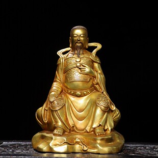 黄铜鎏金真武大帝神像坐姿玄天上帝摆件精致书房茶空间装饰工艺品