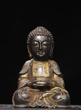 纯铜拓金释迦牟尼佛像仿古铜器家居佛堂供佛供奉桌面装饰工艺摆件