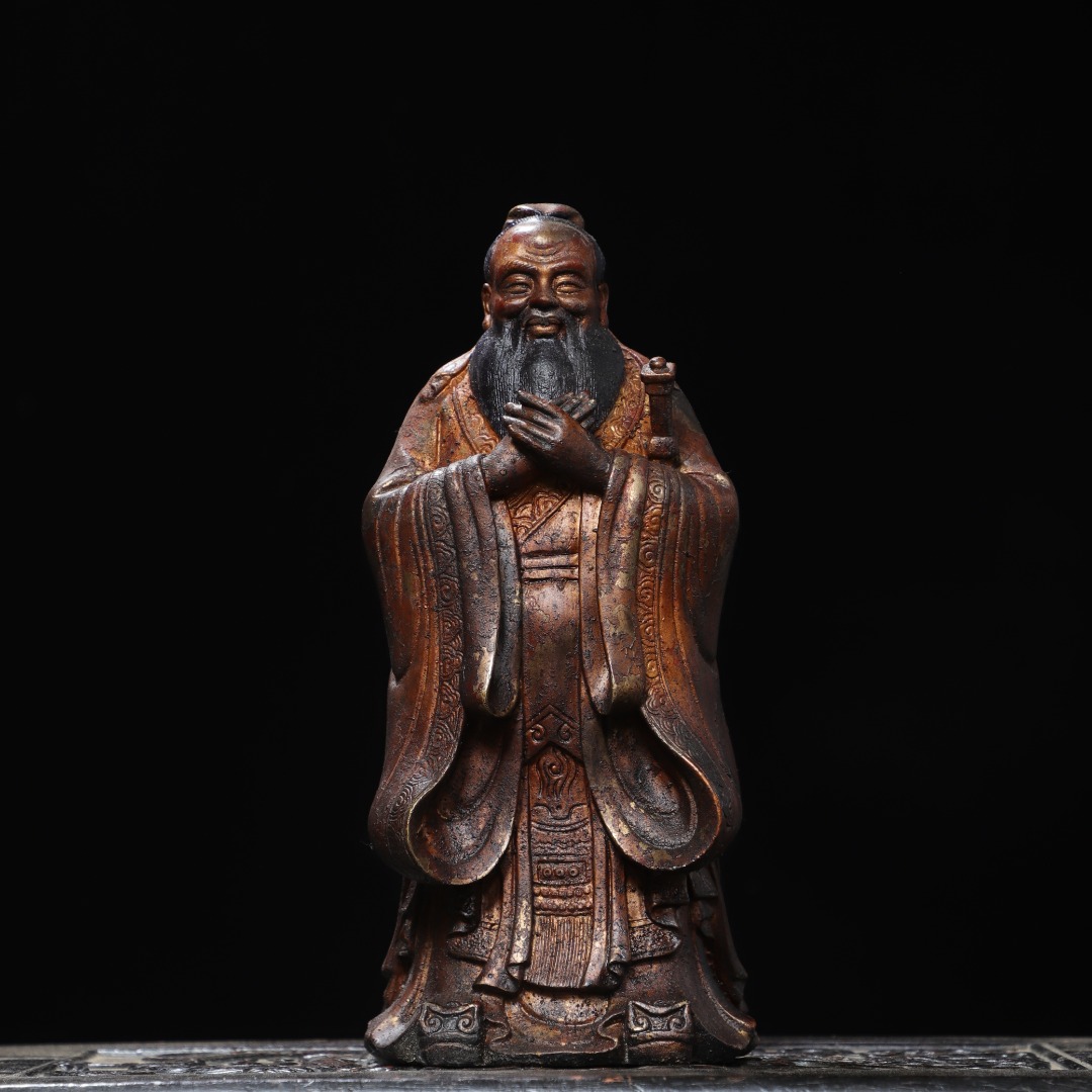 纯黄铜孔子装饰摆件老子像孔夫子客厅书房摆设送老师校庆纪念礼品