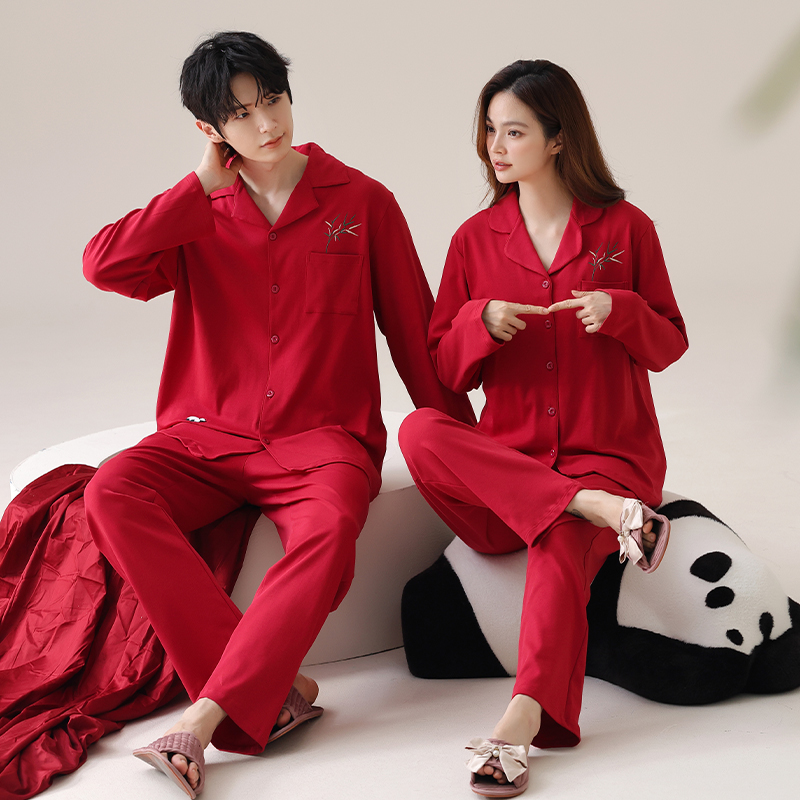 2套价 睡衣情侣春秋季结婚新婚套装纯棉2025新款男长袖喜庆本命年