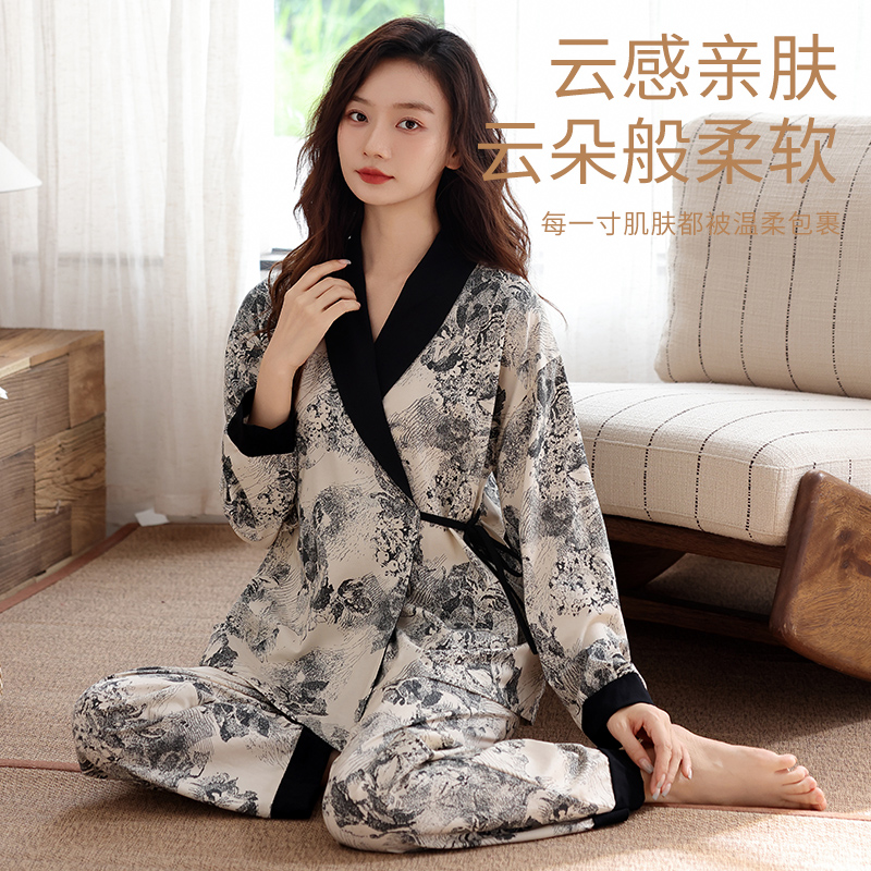 2025新款国风新中式纯棉和服款女士睡衣春夏季长袖高级感家居服女