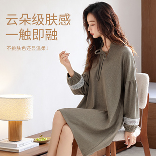 莫代尔棉睡裙女款春秋季长袖长裙2026新款高级感大码秋冬薄款睡衣