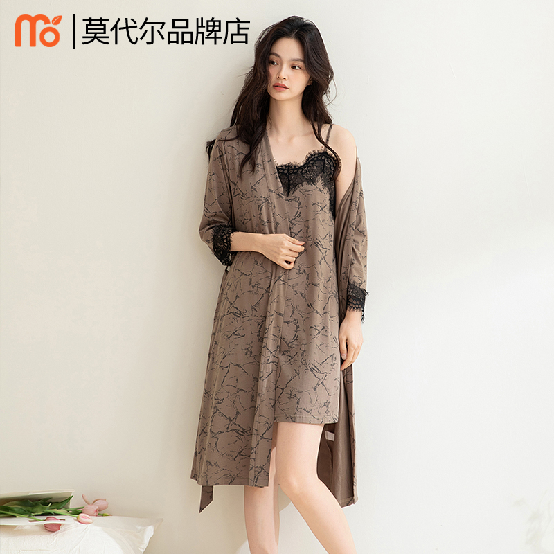 吊带睡裙女士春秋款带胸垫性感两件套2025新款睡袍莫代尔夏季睡衣